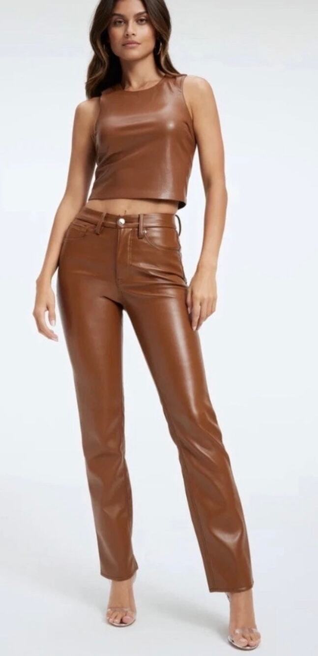 Good American Better Than Leather Faux Good Icon Pants Jeans Tan Women's 32